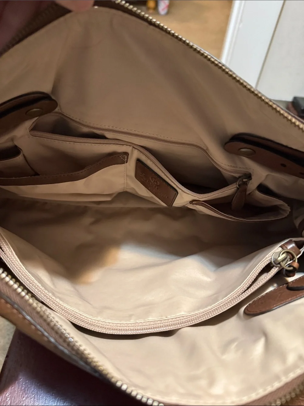 Cole Haan Brown Perforated Leather Satchel Handbag